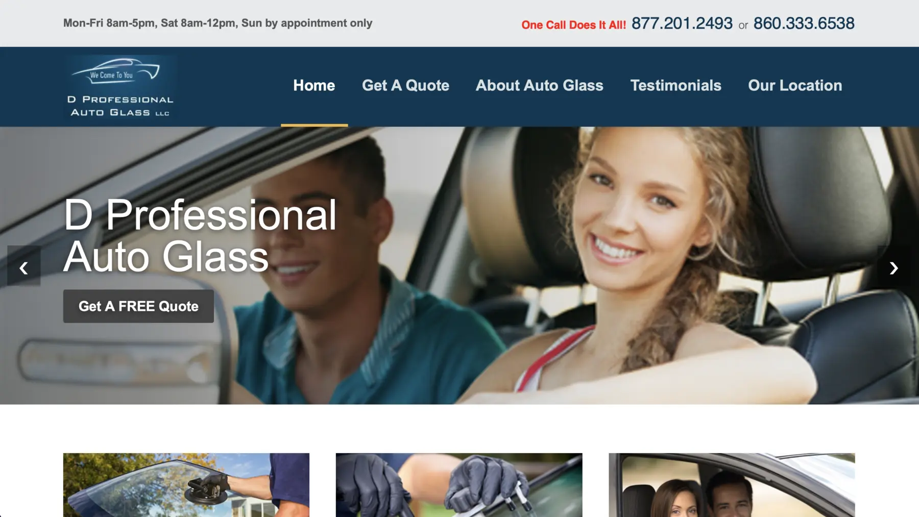 D Professional Auto Glass website